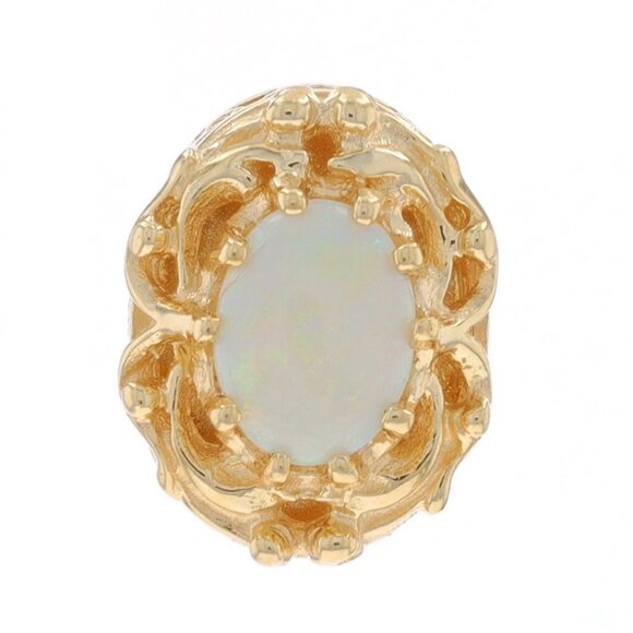 Yellow Gold Australian Opal Solitaire Slide Charm - 14k Oval Cabochon .41ct - Picture 1 of 4